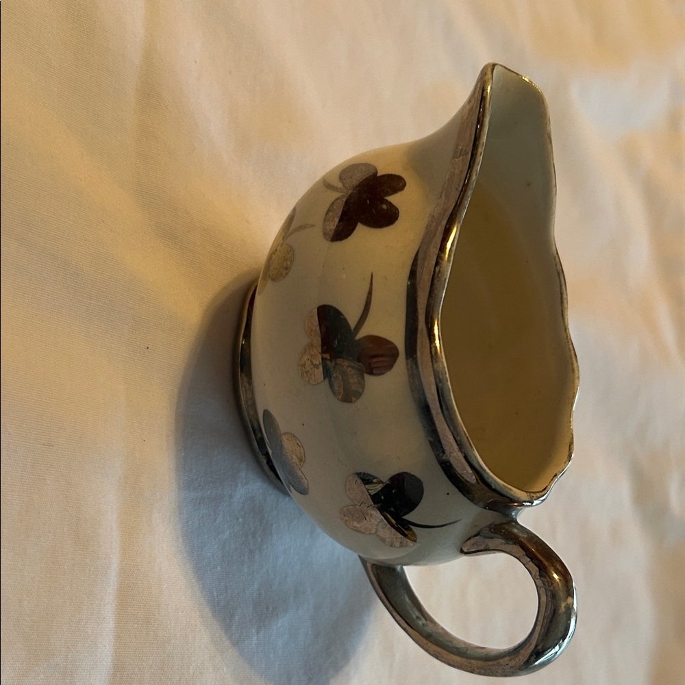 Vintage Sandland Ware Creamer  with Silver Luster Clover Pattern